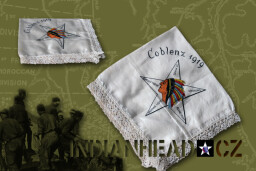 INDIANHEAD.CZ IM40002 US 2ID WWI SOUVENIR COBLENZ 2ND INFANTRY DIVISION HAND PAINTED HANDKERCHIEF 1919